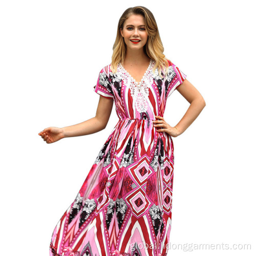 Summer Loose Dresses Sexy Woman v-neck Flower Printed maxi Beach Dress Supplier